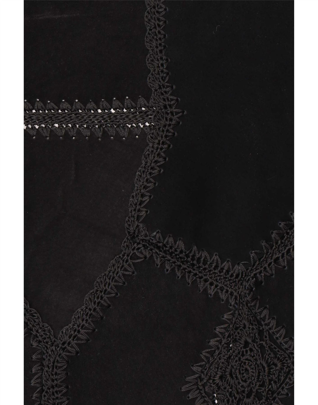 Colete feminino vintage de camurça UK 16 patchwork preto grande