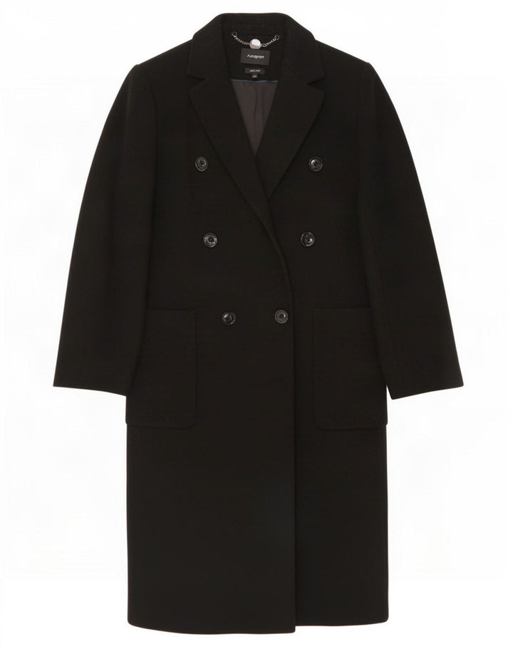 Casaco feminino Marks & Spencer com peito duplo Reino Unido 14 lã preta média