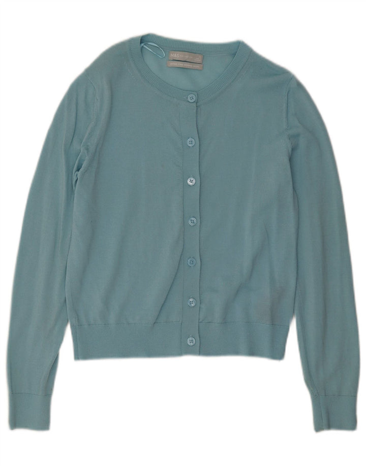 Suéter cardigã feminino Marks & Spencer UK 12 lã merino turquesa média