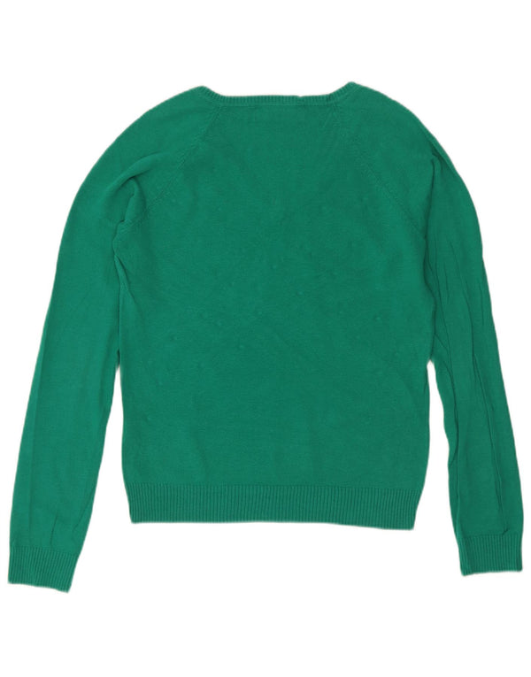Suéter feminino Zara com decote em V Reino Unido 14 grande algodão verde