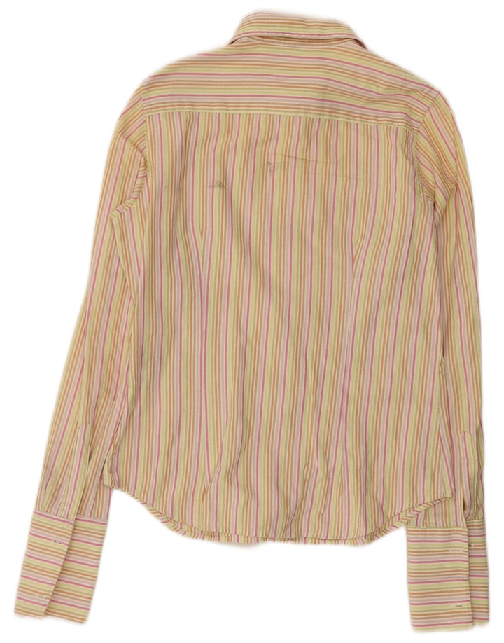 Camisa feminina Slam UK 14 grande algodão listrado bege