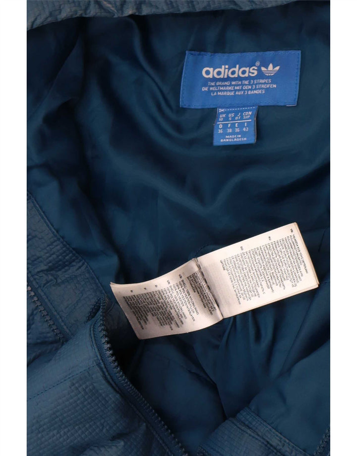 Jaqueta acolchoada com capuz feminina Adidas UK 10 pequena azul marinho nylon