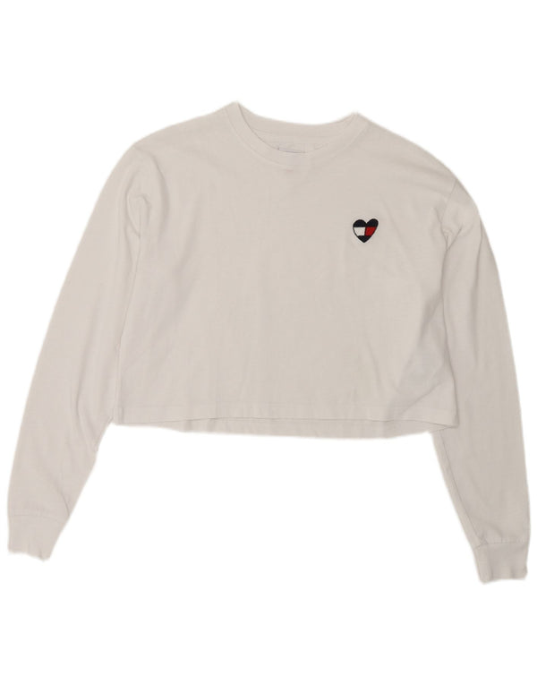 Top Tommy Hilfiger feminino cropped oversized manga comprida UK 6 XS algodão branco