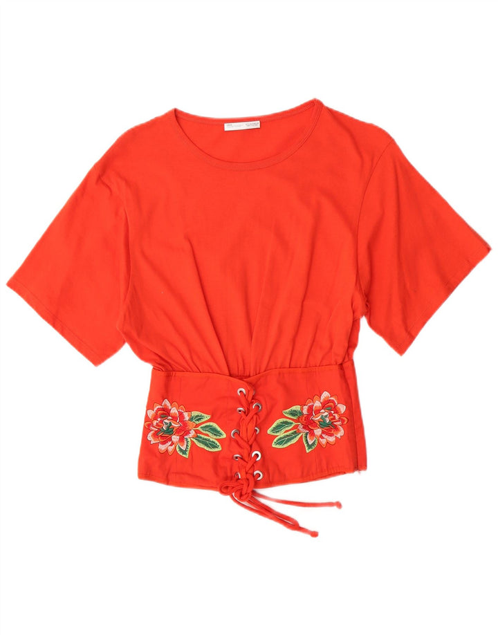 Blusa feminina ZARA Top UK 8 pequena laranja floral