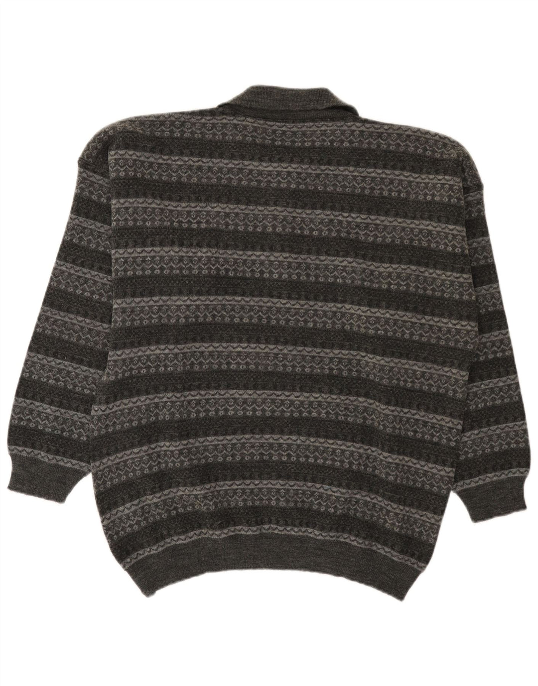 Suéter masculino vintage com gola polo grande listrado cinza