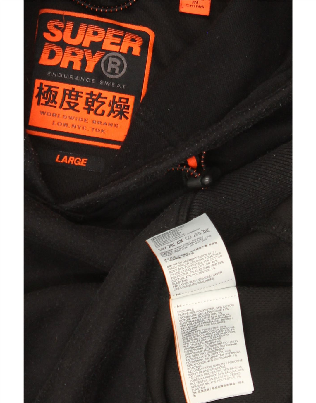 Superdry moletom com capuz masculino grande poliéster preto
