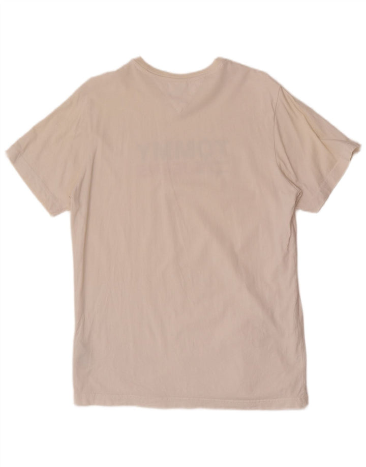 Tommy Hilfiger Camiseta masculina gráfica Top médio algodão branco