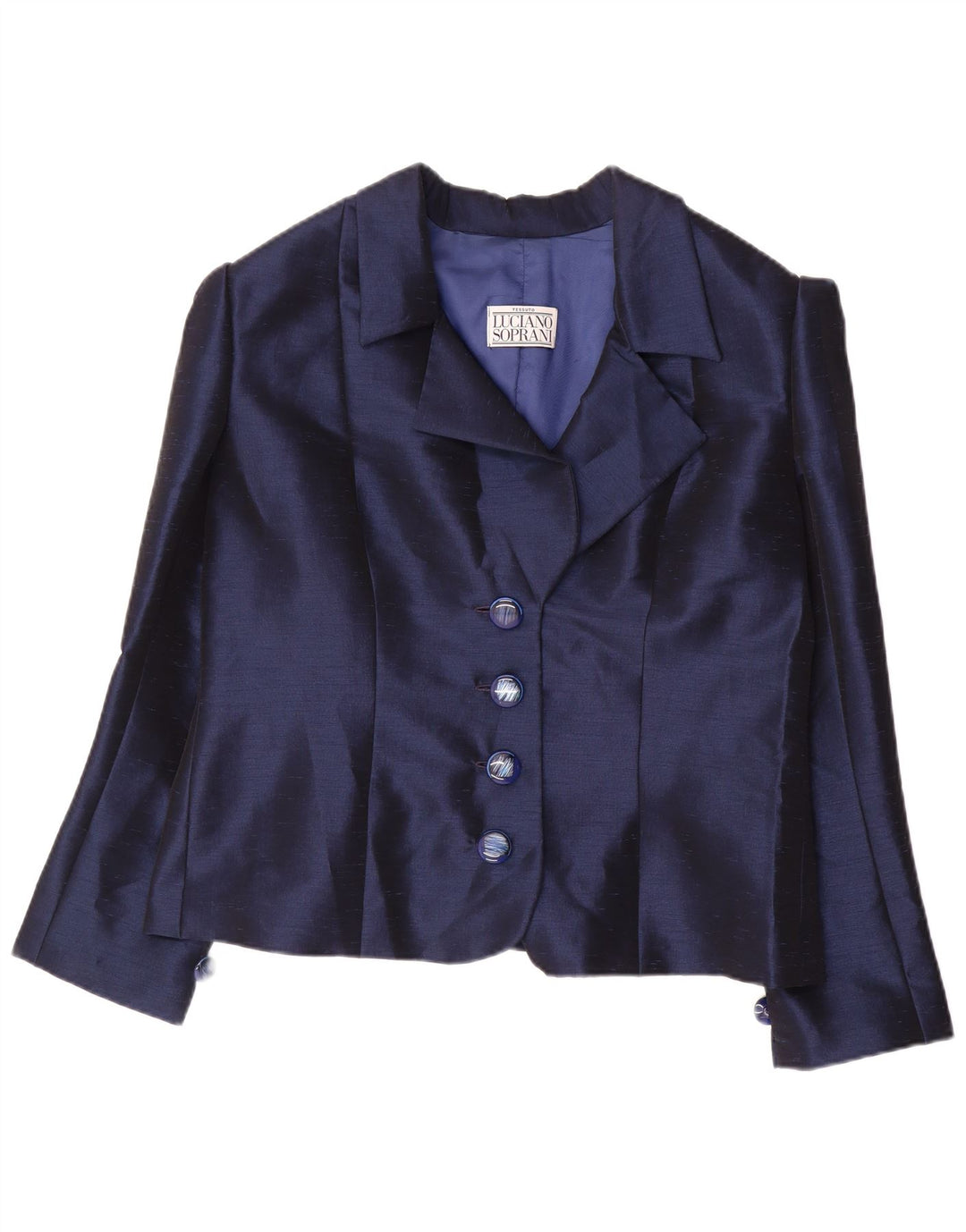LUCIANO SOPRANI Jaqueta blazer feminina de 4 botões Reino Unido 16 grande azul marinho