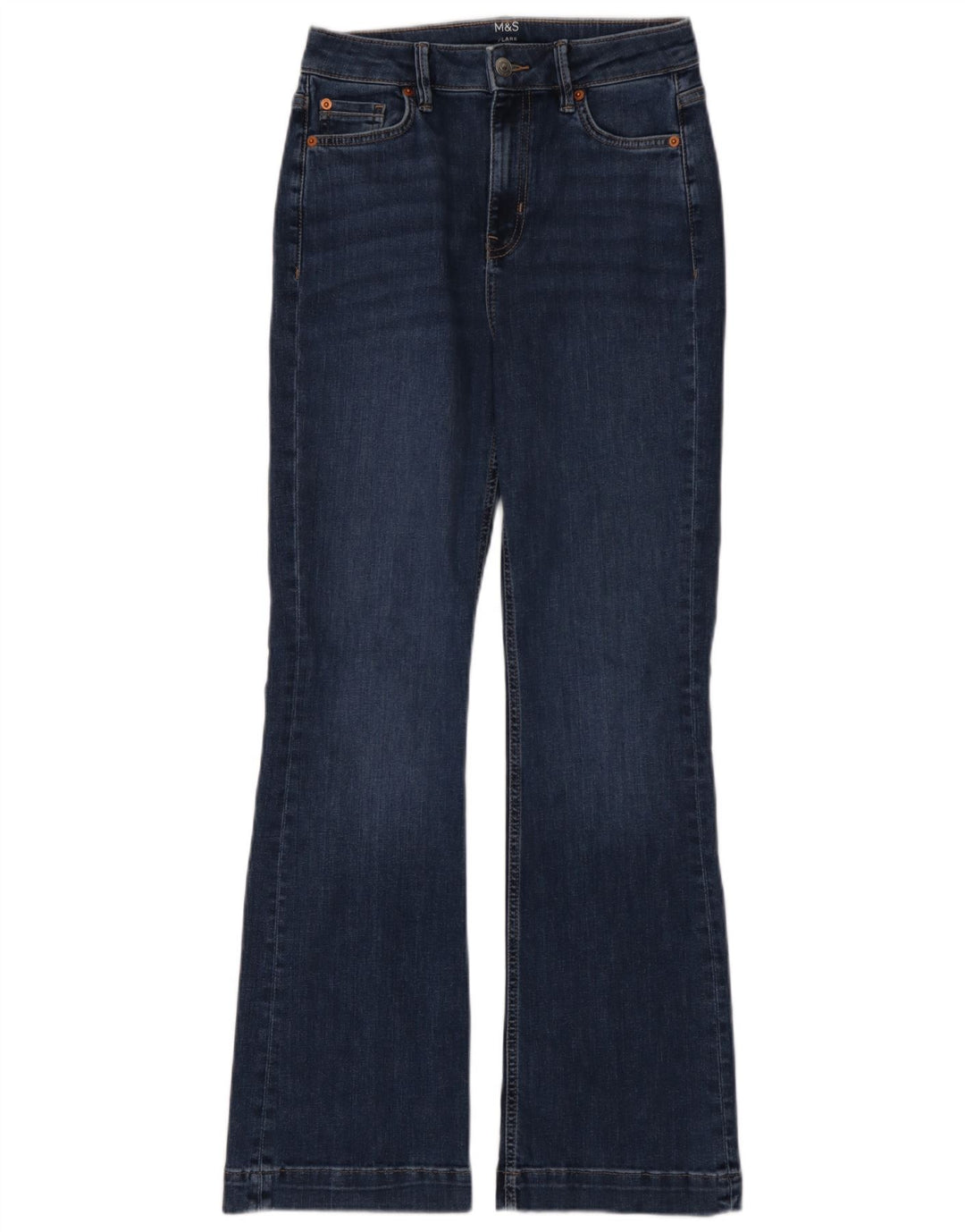 Calça jeans feminina Marks & Spencer UK 10 pequena W28 L31 azul algodão