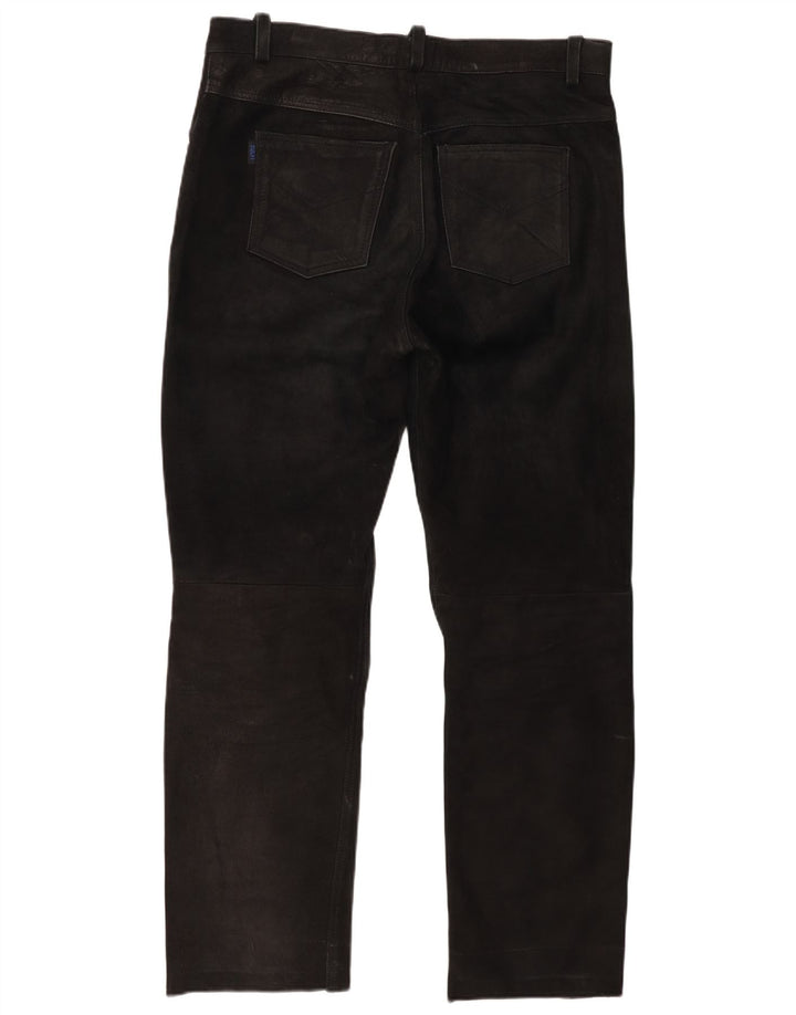 Calças de couro retas masculinas vintage W37 L30 pretas