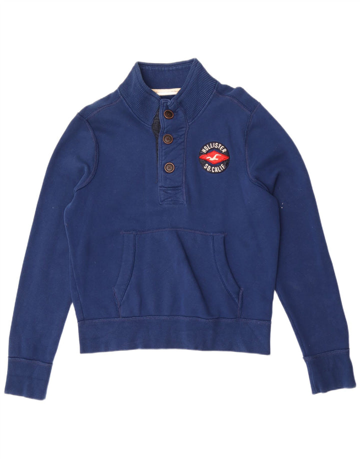 Suéter masculino Hollister com gola redonda e botão grande de algodão azul