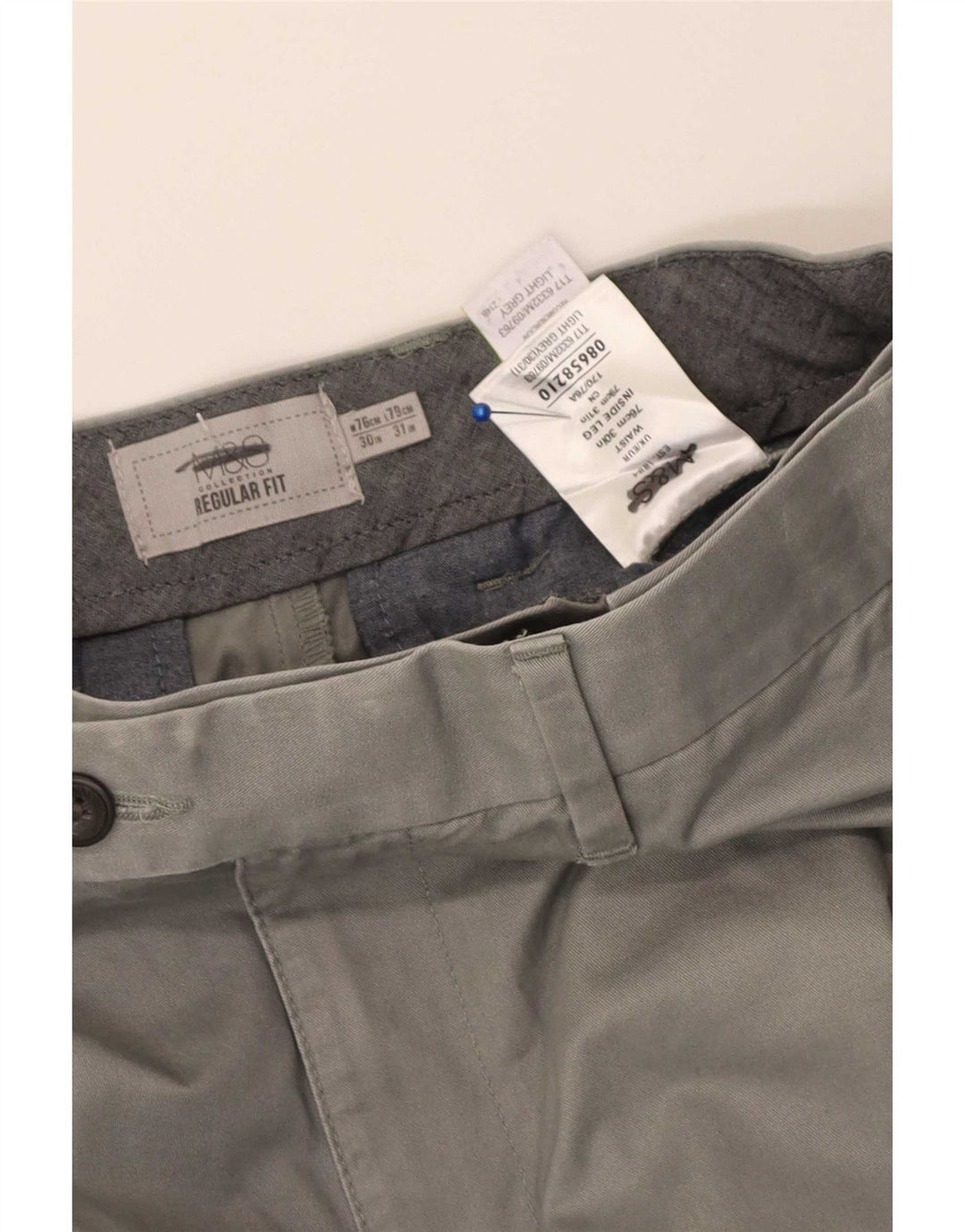 Calça masculina Marks & Spencer Pegged Regular Fit W30 L31 Algodão Cinza