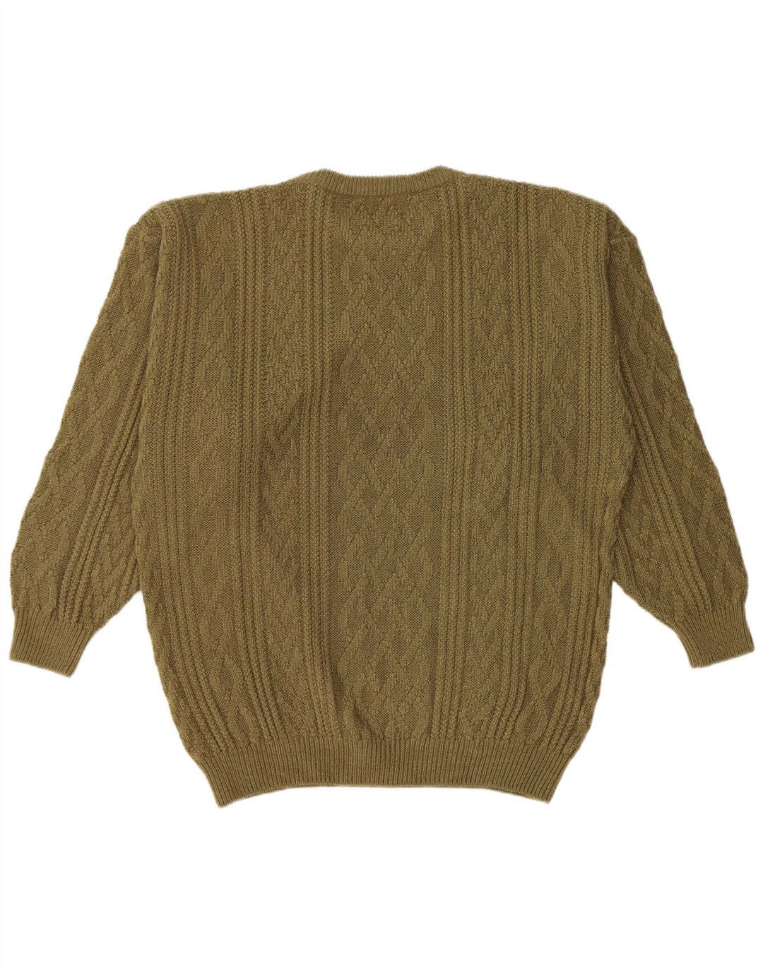 Suéter vintage masculino com gola redonda, grande acrílico cáqui