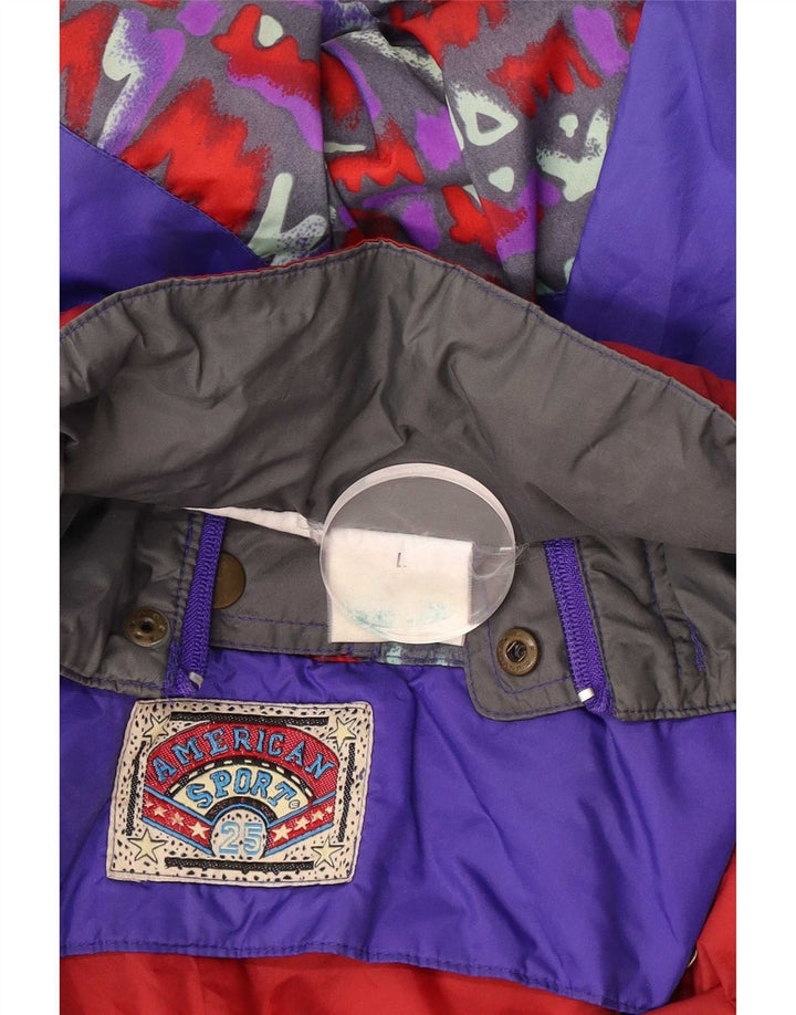 Jaqueta Anorak masculina vintage com capuz UK 40 grande poliamida colorblock vermelha
