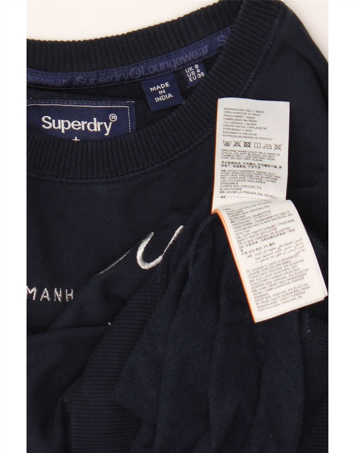 Suéter gráfico feminino Superdry UK 8 pequeno azul marinho viscose