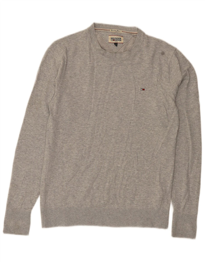 Suéter masculino Tommy Hilfiger regular fit com gola redonda, pequeno algodão cinza