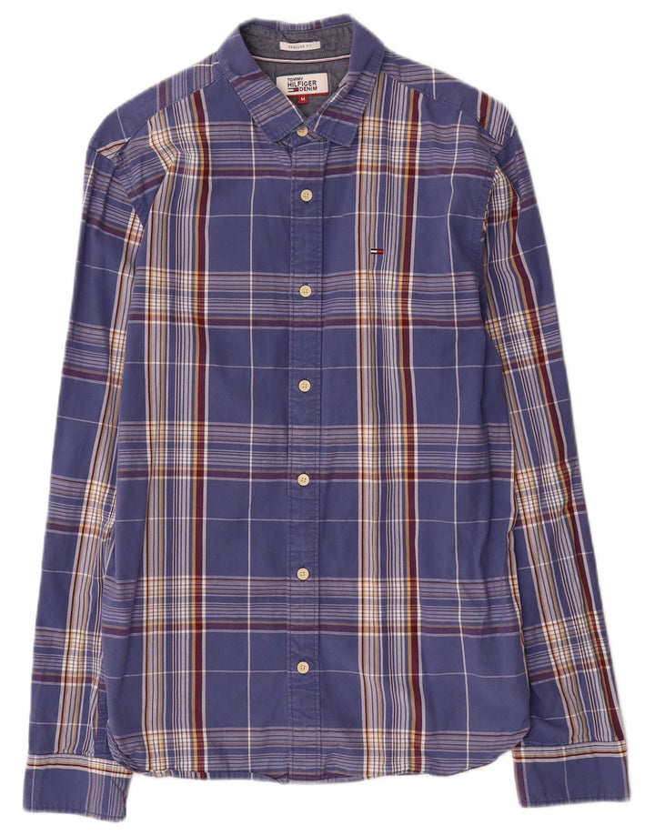 Tommy Hilfiger Camisa masculina Regular Fit de algodão xadrez azul médio