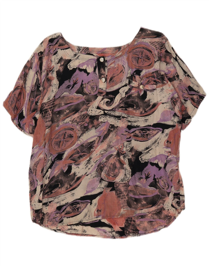 Blusa feminina VINTAGE com padrão abstrato UK 18 XL multicolorido
