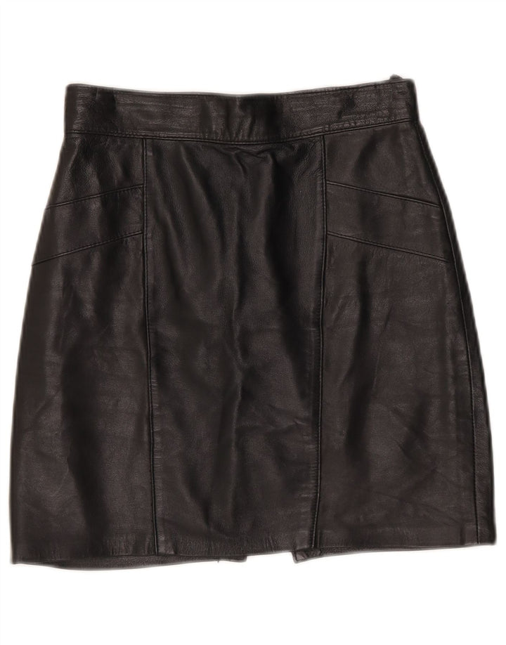 Mini saia de couro feminina vintage W25 XS preta