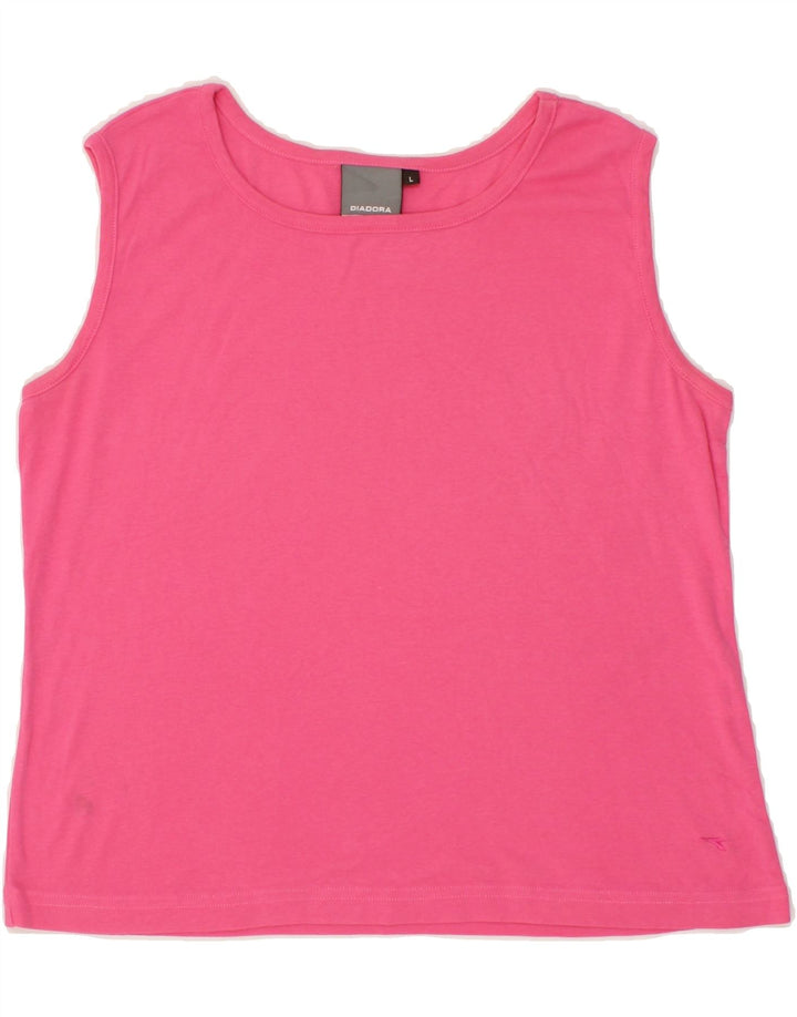 DIADORA Womens Crop Vest Top UK 14 Large Pink Cotton Vintage Diadora and Second-Hand Diadora from Messina Hembry 