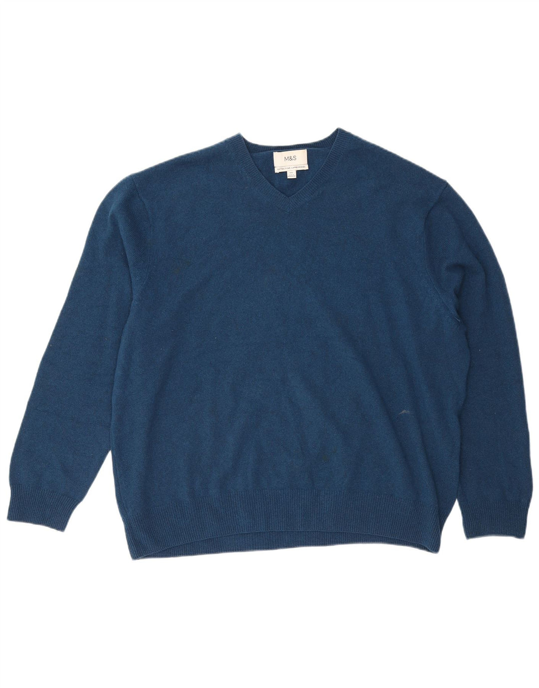 Suéter masculino Marks & Spencer com decote em V 3XL lã azul