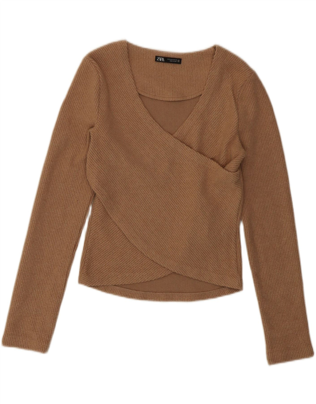 Zara Crop Top Feminino Manga Longa Reino Unido 8 Pequeno Poliéster Marrom