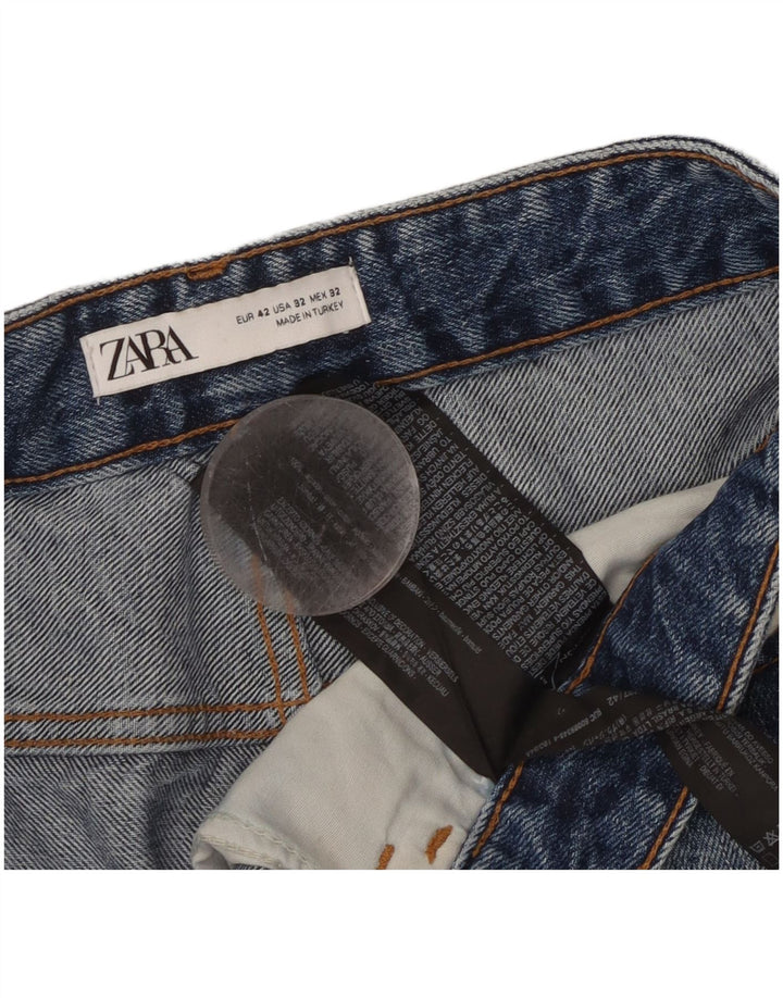 Zara Shorts jeans feminino desgastado UE 42 grande W32 algodão azul