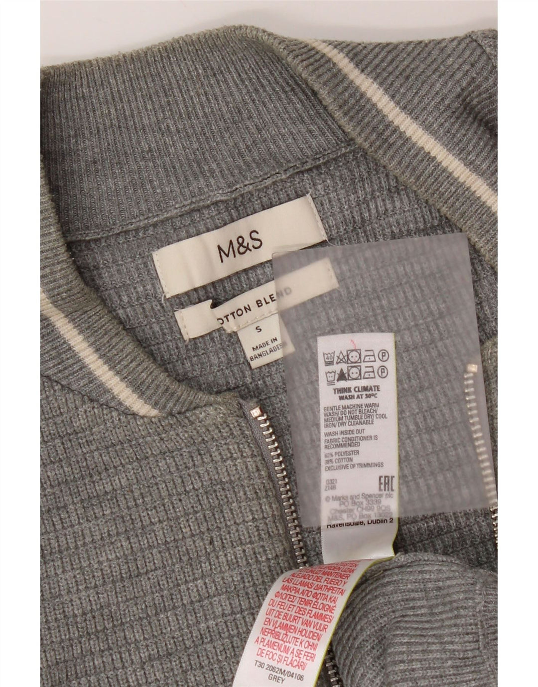 Suéter cardigã masculino Marks & Spencer pequeno poliéster cinza
