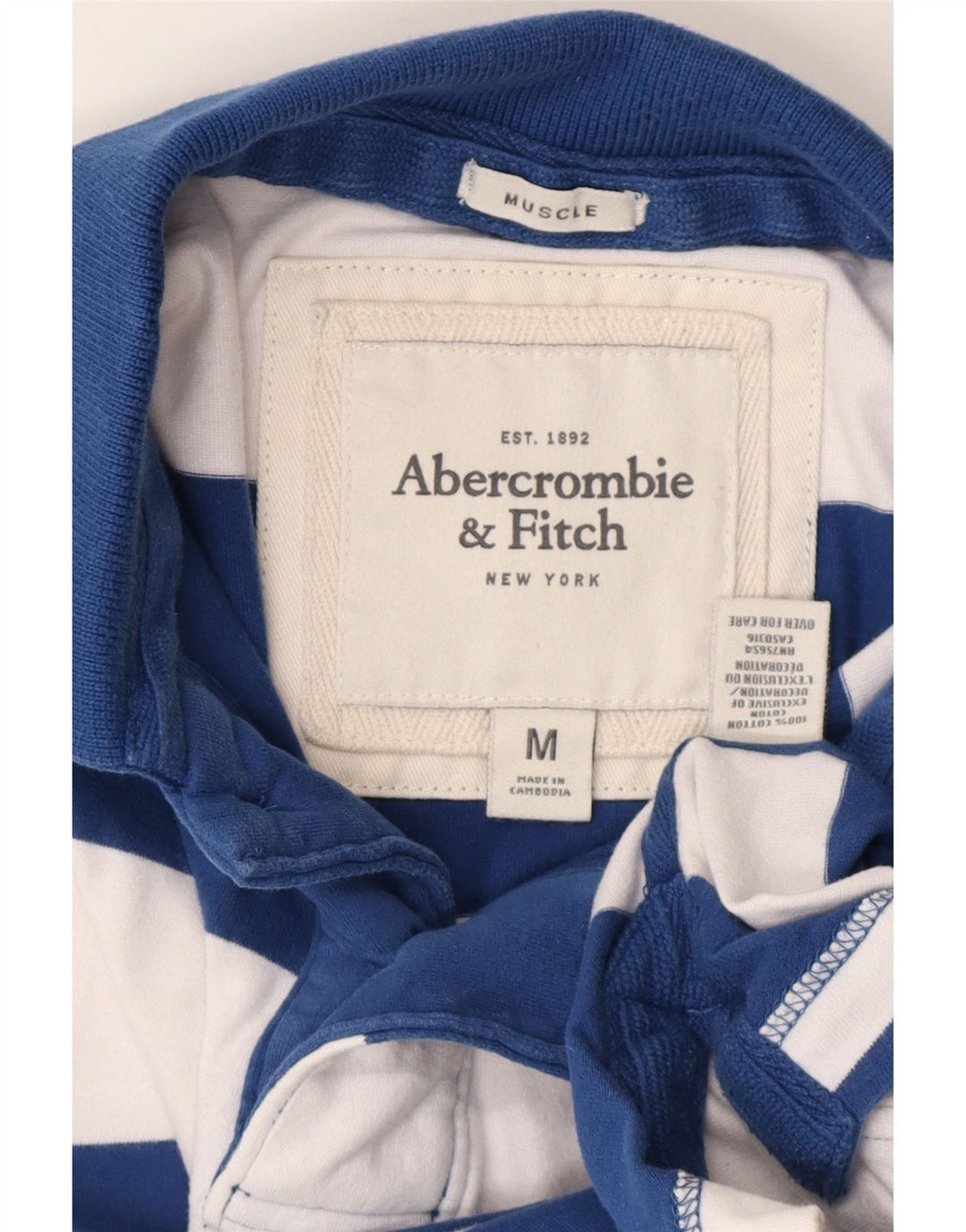Camisa polo masculina ABERCROMBIE & FITCH Muscle Rugby listrada azul marinho médio