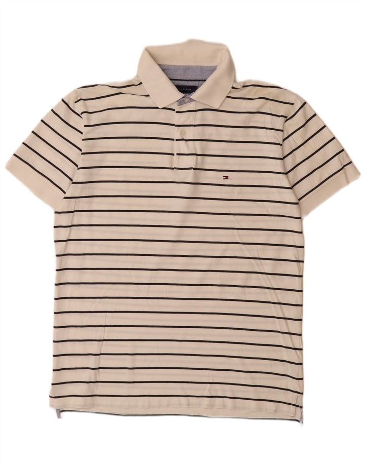 Camisa polo masculina TOMMY HILFIGER grande algodão listrado branco