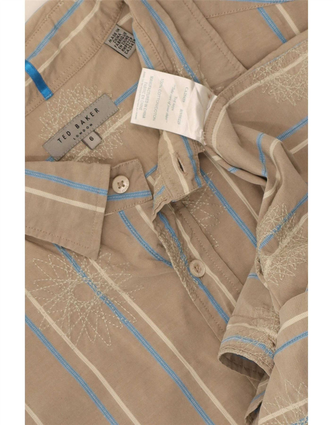 Camisa masculina Ted Baker tamanho 6 2XL algodão listrado bege