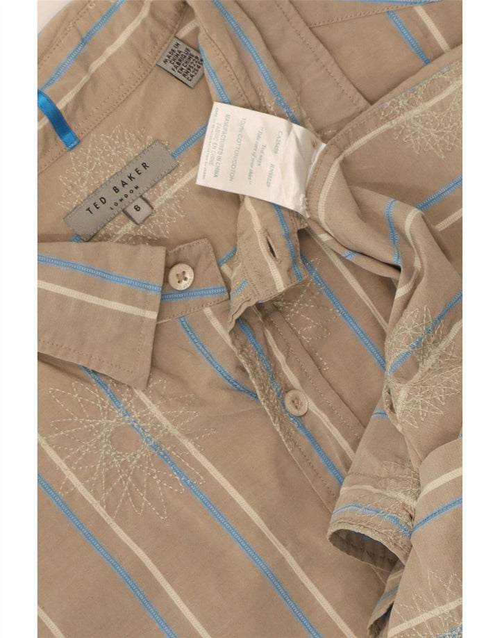 Camisa masculina Ted Baker tamanho 6 2XL algodão listrado bege