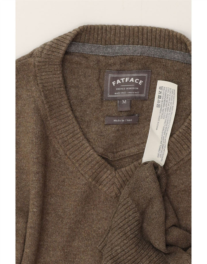 Suéter masculino FAT FACE com decote em V de algodão cinza médio