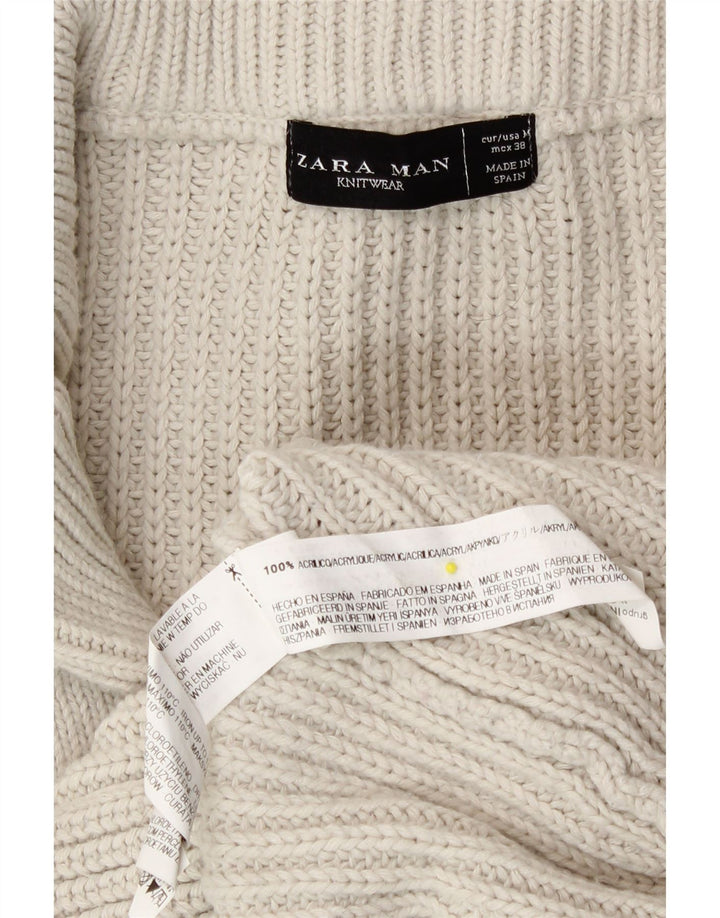 Suéter masculino Zara Duffle com botões Cardigan médio esbranquiçado acrílico