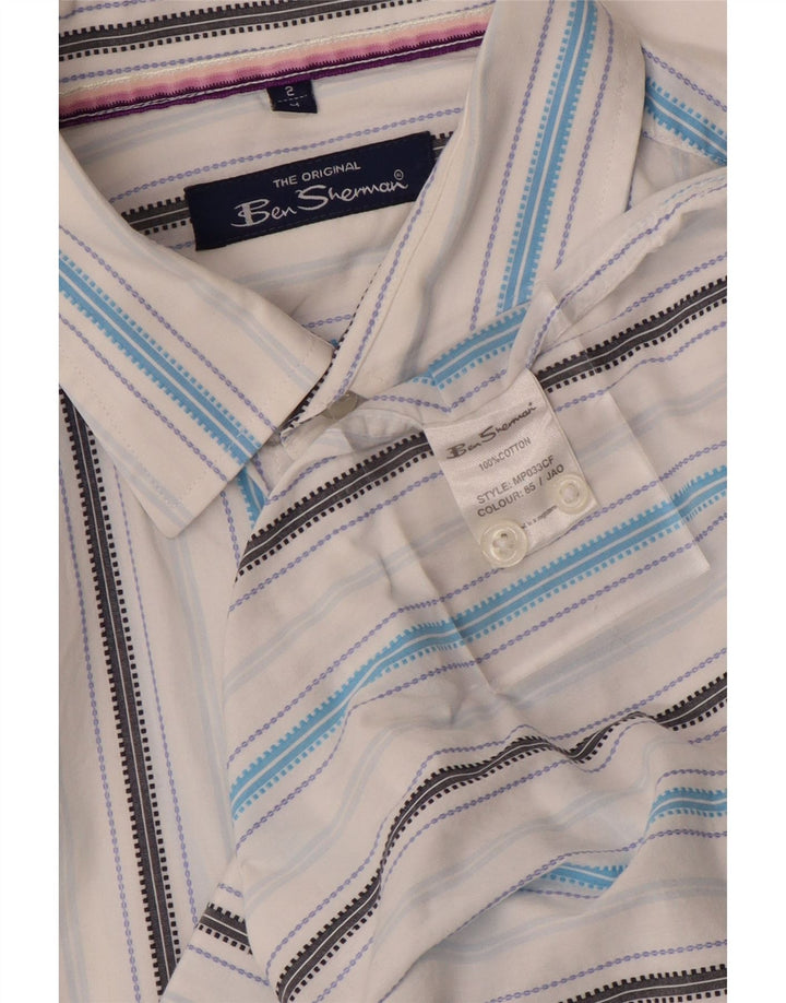 Camisa masculina BEN SHERMAN de algodão listrado branco médio