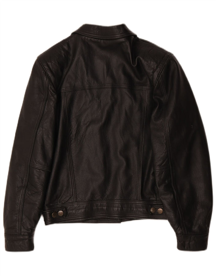 Jaqueta de couro grande vintage feminina UK 10 pequena preta