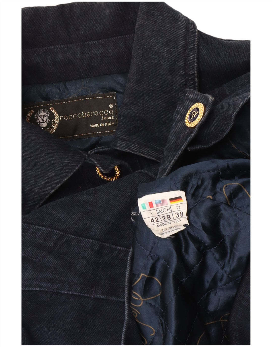 Jaqueta jeans feminina Roccobarocco IT 42 algodão azul marinho médio