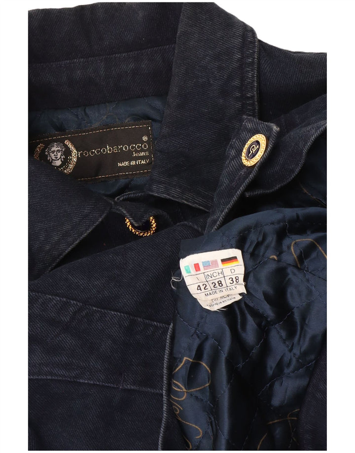 Jaqueta jeans feminina Roccobarocco IT 42 algodão azul marinho médio