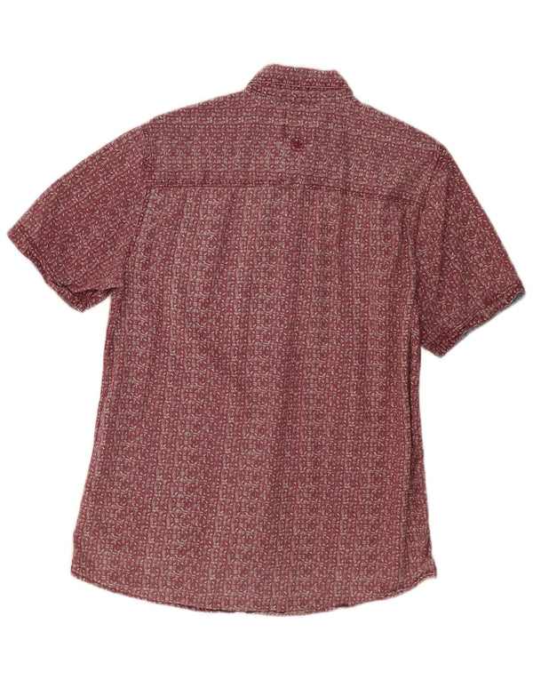 Camisa masculina de manga curta Fat Face Classic Fit pequena linho geométrico vermelho
