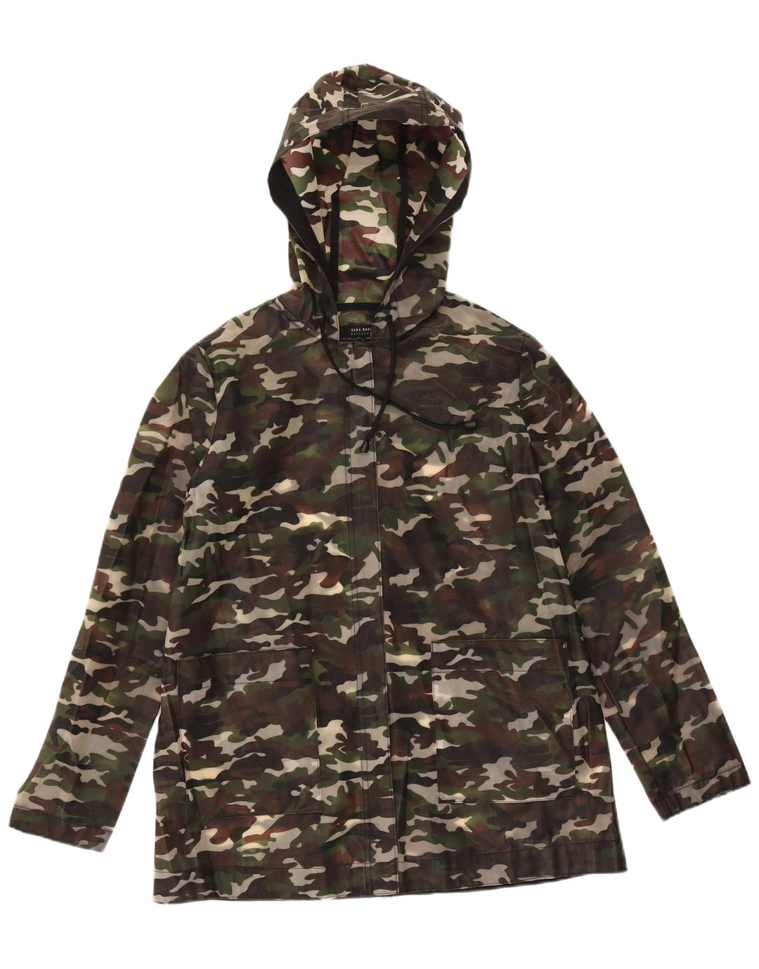 Jaqueta militar feminina com capuz ZARA UK 14 camuflagem cáqui média