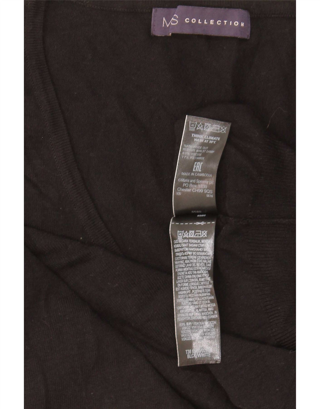 Suéter feminino Marks & Spencer com decote em V Reino Unido 14 viscose preta média