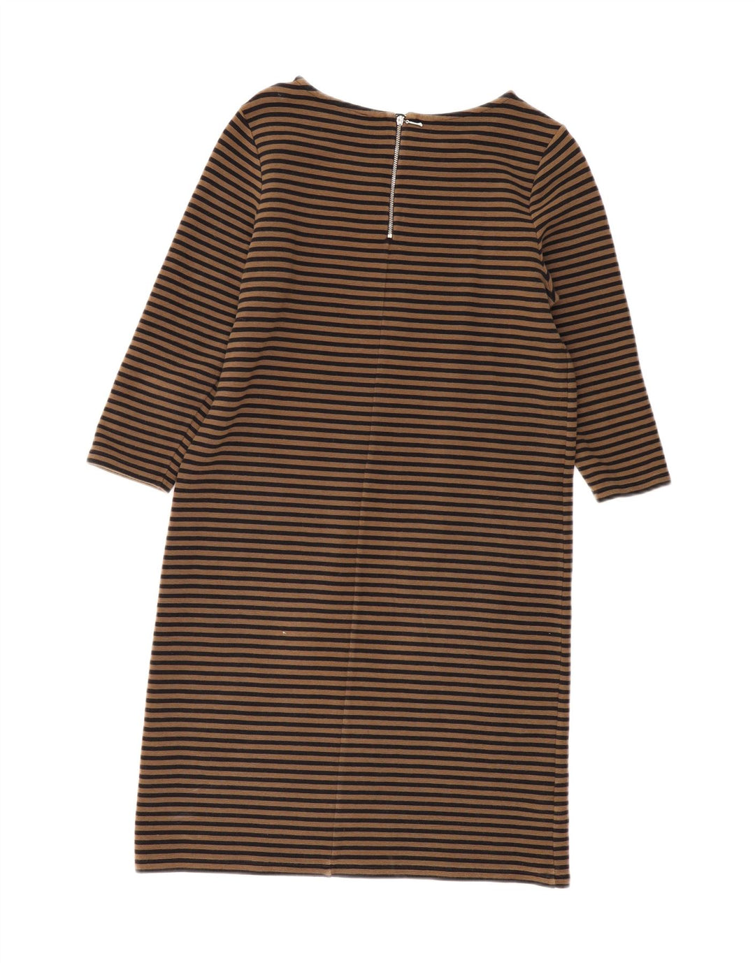 LAURA ASHLEY Vestido feminino manga 3/4, UK 12 listrado bege médio