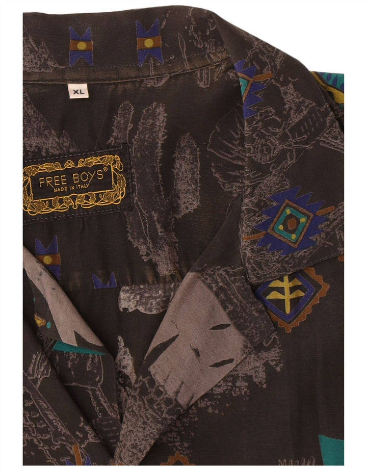Camisa masculina vintage manga curta XL preta geométrica