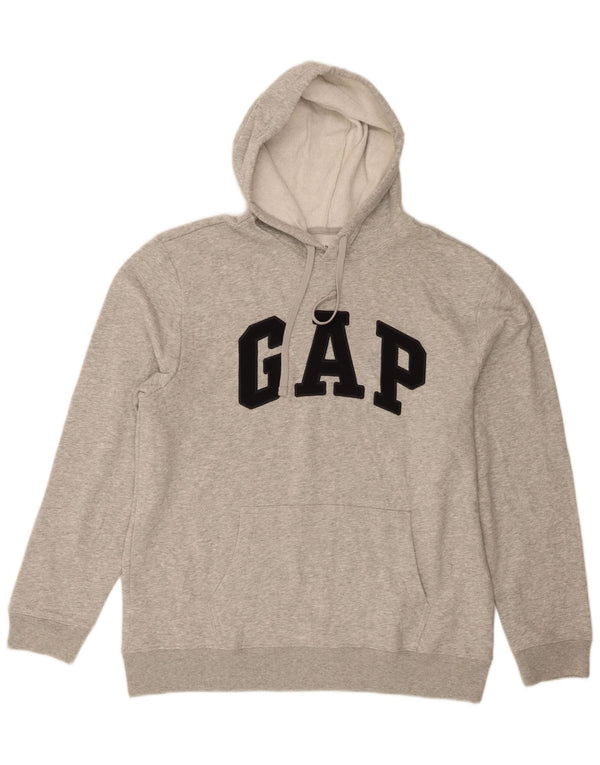 Suéter com capuz gráfico masculino Gap grande algodão manchado cinza
