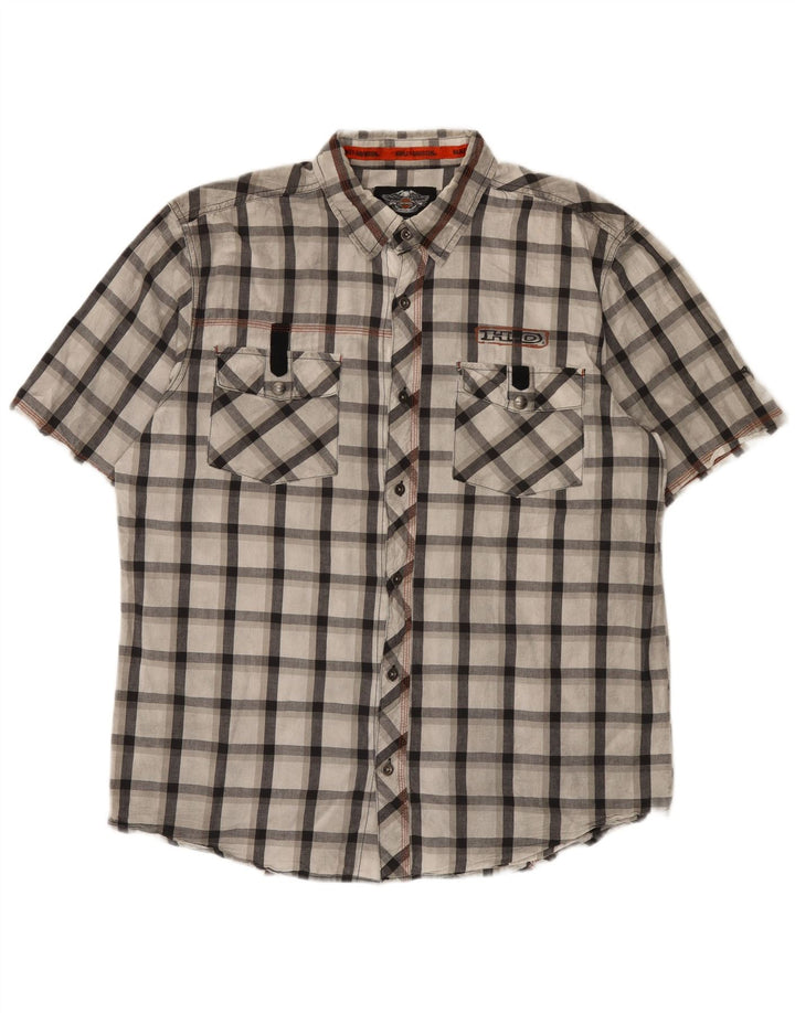 Camisa masculina gráfica Harley Davidson de manga curta XL cinza xadrez algodão