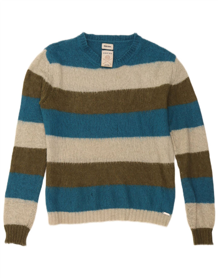 Suéter diesel masculino com gola de barco, pequeno acrílico listrado multicolorido