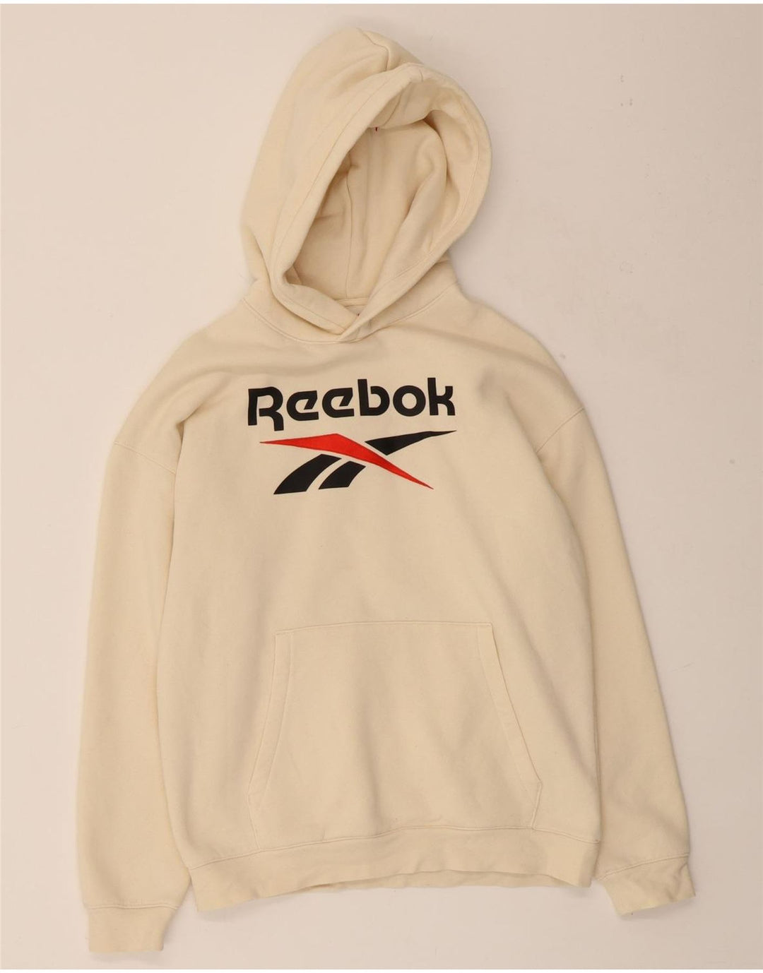 REEBOK Boys Graphic Hoodie Jumper 12-13 Years Beige Cotton Vintage Reebok and Second-Hand Reebok from Messina Hembry 