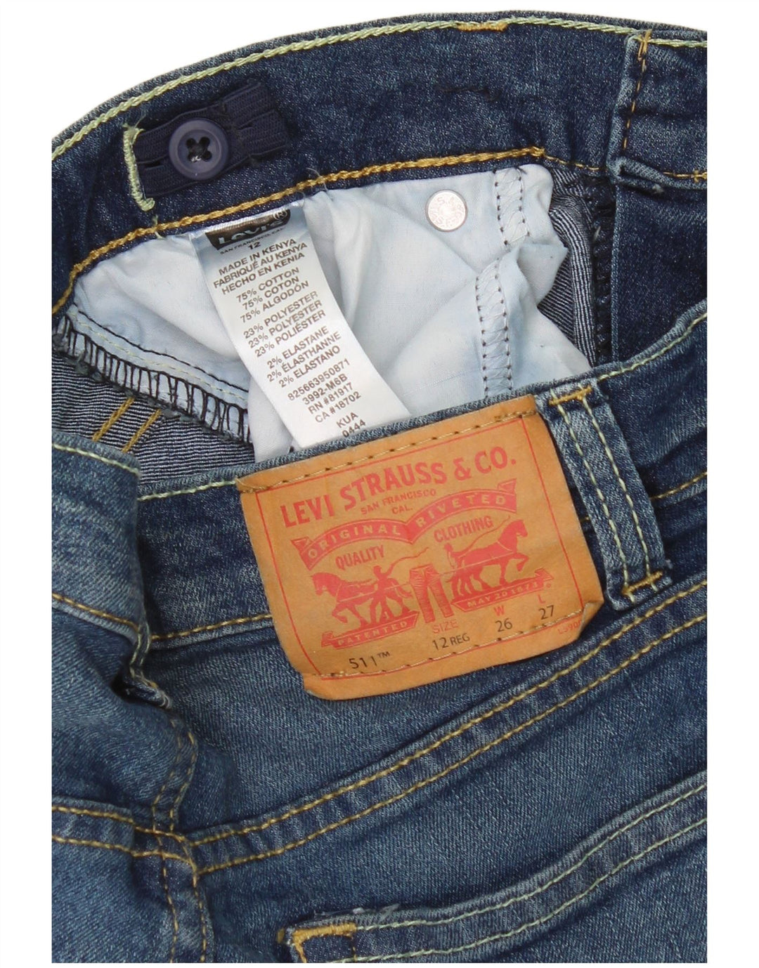 Levi's Boys 511 Slim Jeans 11-12 Anos W26 L27 Azul Algodão