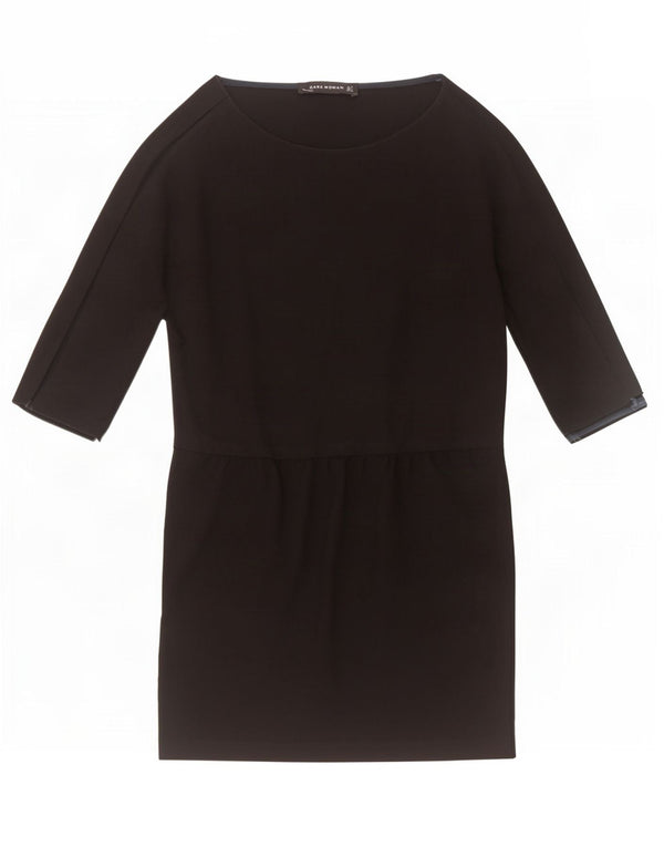 Vestido feminino Zara manga 3/4 com bainha UK 12 médio preto