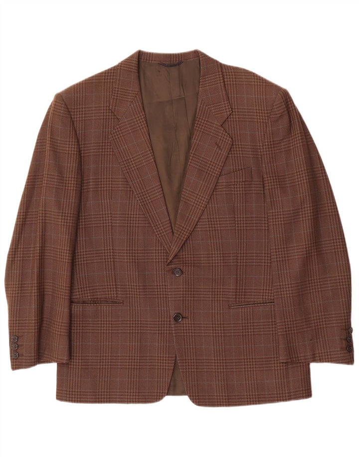 Jaqueta blazer masculina vintage com 2 botões IT 50 grande lã xadrez marrom